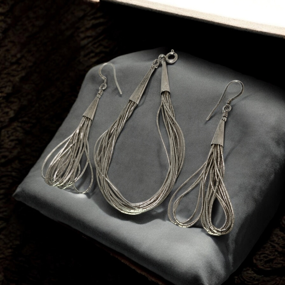 Liquid 925 Sterling Silver Earring & Bracelet Jewelry Set Vintage Pretty